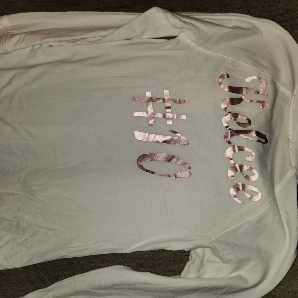 Justice White Long Sleeve Shirt with Pink Glitter Text